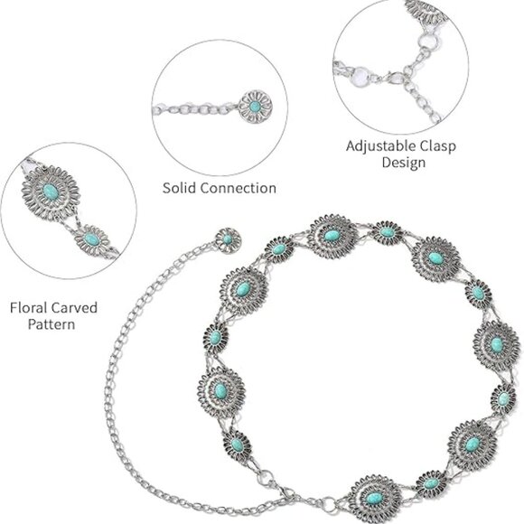 Western Belt Cowgirl Metal Waist Chain Adjustable Boho Fashion Turquoise Trendy main image 4